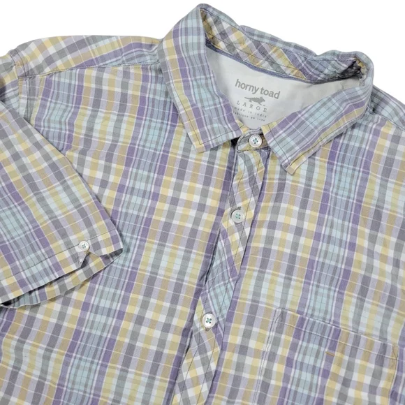 Horny Toad Button Up Shirt Mens Large Weldon Plaid Short Sleeve Organic Cotton - Picture 1 of 10